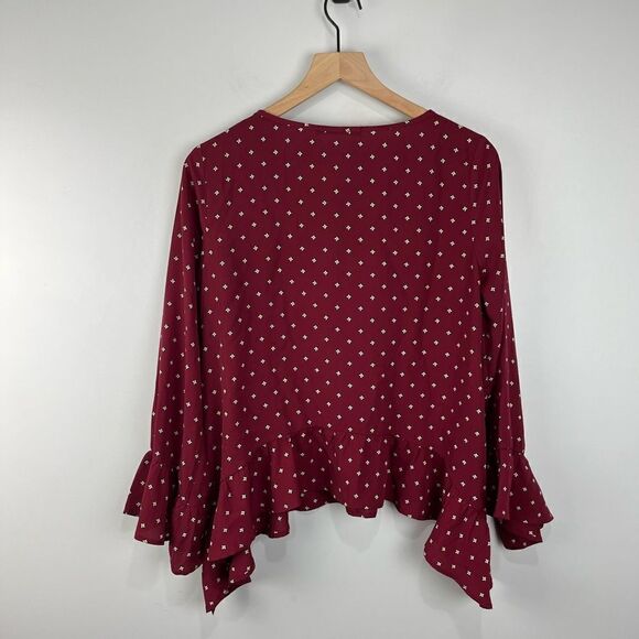 Harlowe and Graham Maroon Printer Ruffle Hem Blouse M - Picture 7 of 7